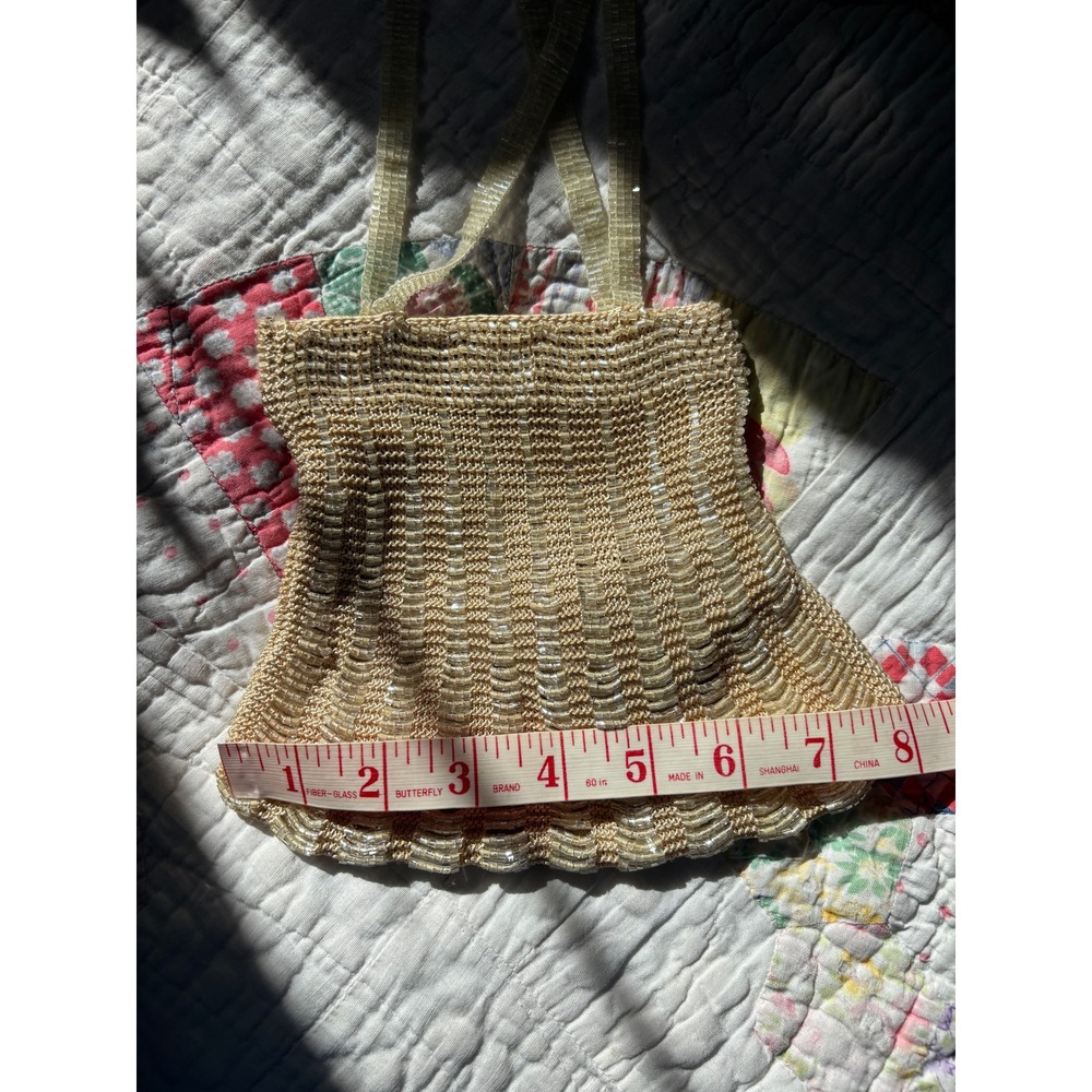 Page D. Embroidered Beaded Evening Bag Champagne Gold Scalloped Hand Bag - Picture 10 of 13